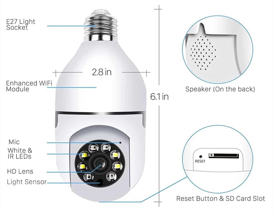 مشخصات دوربین لامپی چرخشی V380